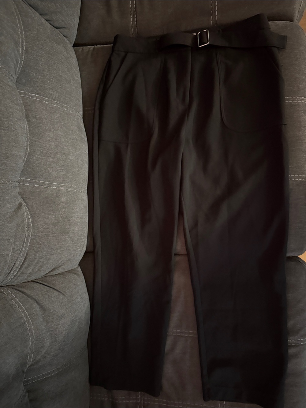 june & hudson Black Belted Trousers with Buckle Detail